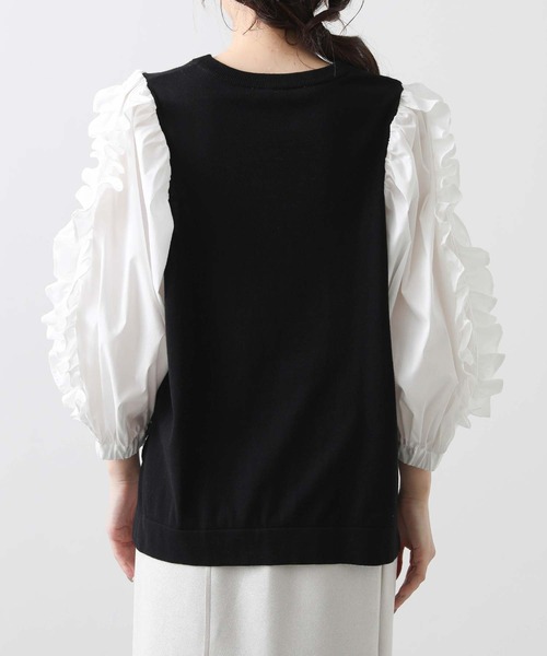Torrazzo Donna(トラッゾドンナ)の「ニット×フリルパフ7分ニット(ニット/セーター・レディース・アイボリー/ブラック×ホワイト・FREE)」の8枚目の写真