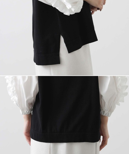 Torrazzo Donna(トラッゾドンナ)の「ニット×フリルパフ7分ニット(ニット/セーター・レディース・アイボリー/ブラック×ホワイト・FREE)」の6枚目の写真