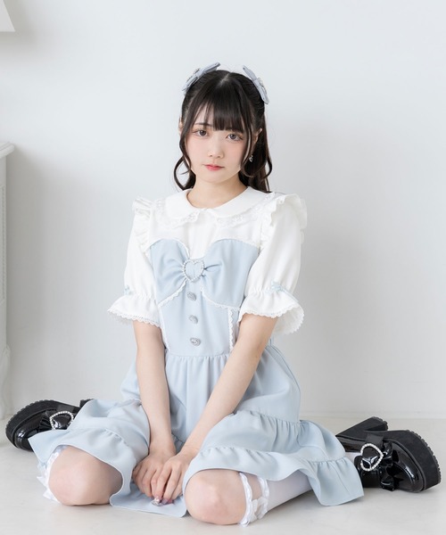 DearMyLove(ディアマイラブ)の「丸襟ビスチェティアードワンピース(ワンピース・レディース・ベビーピンク/グレー/ホワイト/サックスブルー/レッド/ブラック・MEDIUM/LARGE/LL/3L)」の4枚目の写真