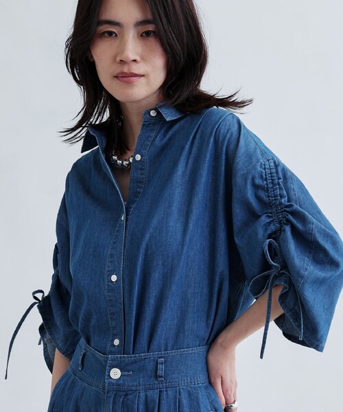 GALLEST（ギャレスト）の「【セットアップ可能】シャーリングスリーブダンガリーシャツ（シャツ/ブラウス・レディース・チャコールグレー/ネイビー・38）」の12枚目の写真