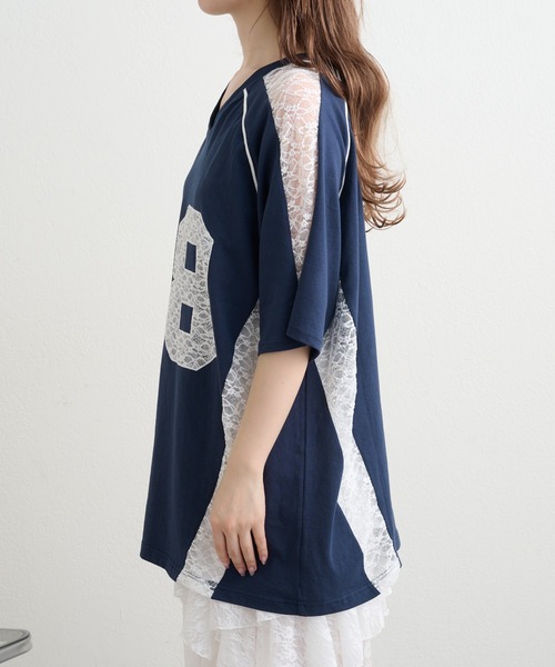 RAY CASSIN(レイカズン)の「レースナンバリングルーズTシャツ(Tシャツ/カットソー・レディース・レッド/ホワイト/ネイビー・FREE)」の12枚目の写真