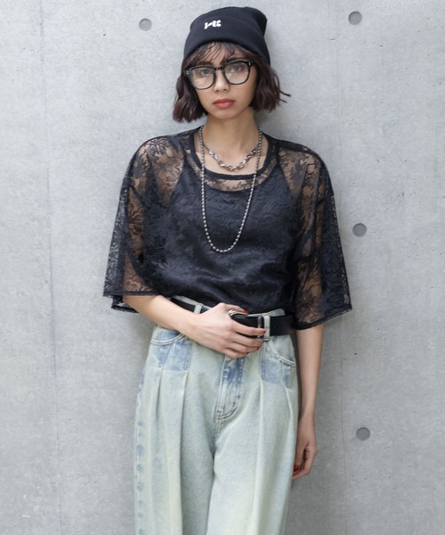 PAGEBOY（ページボーイ）の「レースレイヤードＴ（Tシャツ/カットソー・レディース・シルバー/ブラック/ホワイト・FREE）」の19枚目の写真