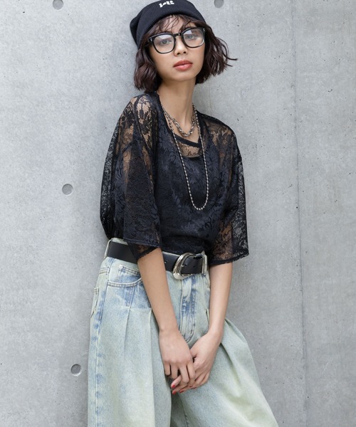 PAGEBOY（ページボーイ）の「レースレイヤードＴ（Tシャツ/カットソー・レディース・シルバー/ブラック/ホワイト・FREE）」の17枚目の写真