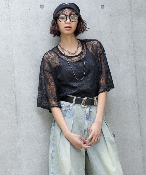 PAGEBOY（ページボーイ）の「レースレイヤードＴ（Tシャツ/カットソー・レディース・シルバー/ブラック/ホワイト・FREE）」の16枚目の写真