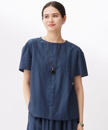 極美品♡ 自由区ボーダーブラウス　イタリア　大きいサイズ　定価¥28490 セール】 【洗える】カットジャカード ボウタイブラウス