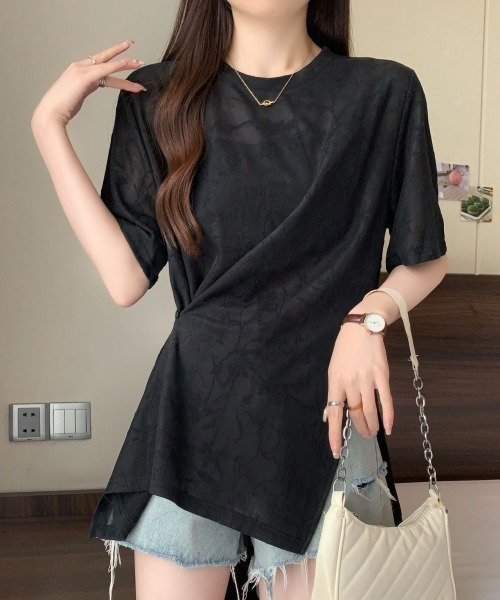 gossip!ロサンゼルス(ゴシップロサンゼルス)の「ボタニカルパターン シアーTシャツ(Tシャツ/カットソー・レディース・オフホワイト/ブラック・M)」の15枚目の写真