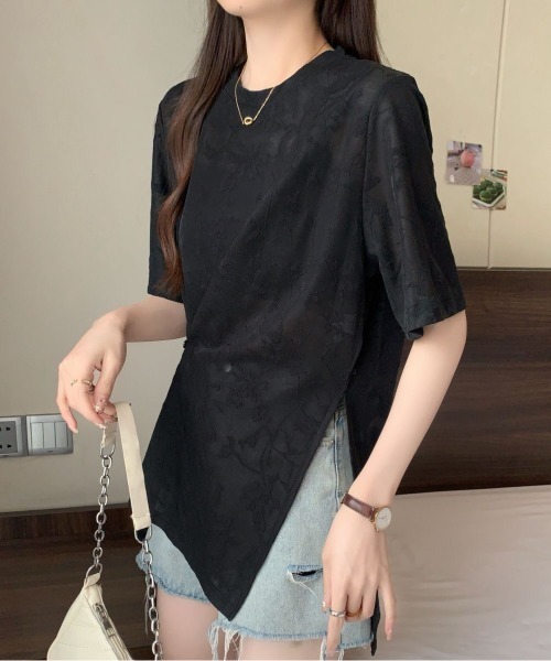 gossip!ロサンゼルス(ゴシップロサンゼルス)の「ボタニカルパターン シアーTシャツ(Tシャツ/カットソー・レディース・オフホワイト/ブラック・M)」の16枚目の写真