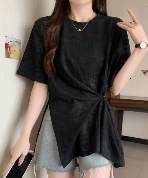 gossip!ロサンゼルス(ゴシップロサンゼルス)の「ボタニカルパターン シアーTシャツ(Tシャツ/カットソー・レディース・オフホワイト/ブラック・M)」の17枚目の写真