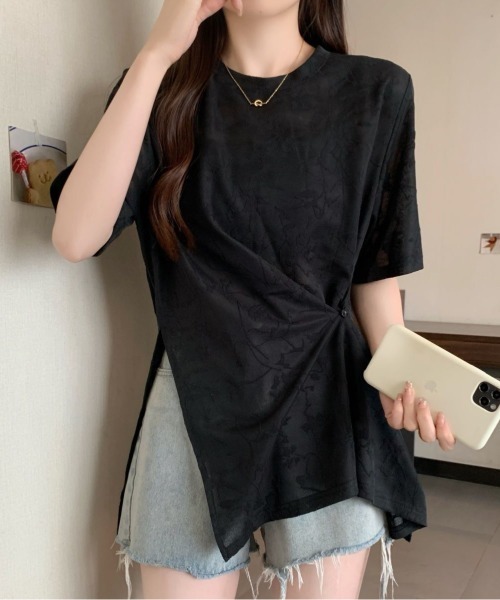 gossip!ロサンゼルス(ゴシップロサンゼルス)の「ボタニカルパターン シアーTシャツ(Tシャツ/カットソー・レディース・オフホワイト/ブラック・M)」の18枚目の写真