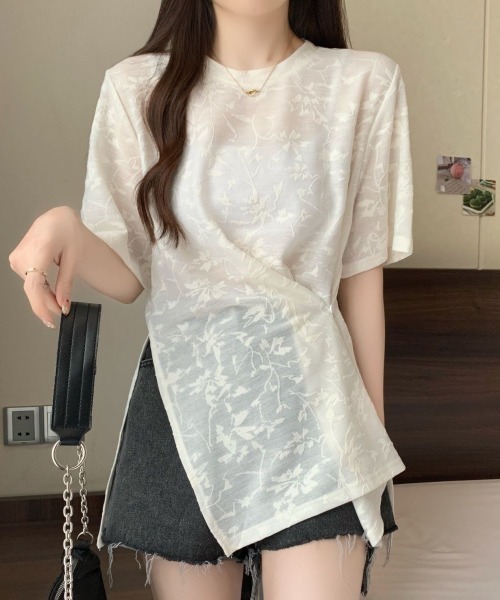 gossip!ロサンゼルス(ゴシップロサンゼルス)の「ボタニカルパターン シアーTシャツ(Tシャツ/カットソー・レディース・オフホワイト/ブラック・M)」の21枚目の写真