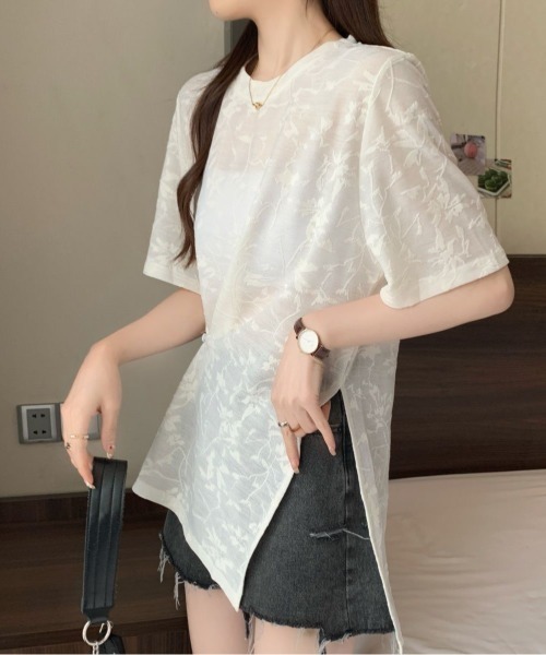 gossip!ロサンゼルス(ゴシップロサンゼルス)の「ボタニカルパターン シアーTシャツ(Tシャツ/カットソー・レディース・オフホワイト/ブラック・M)」の22枚目の写真