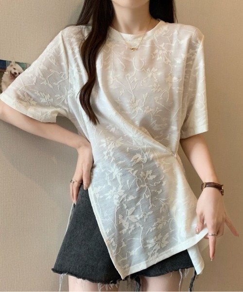 gossip!ロサンゼルス(ゴシップロサンゼルス)の「ボタニカルパターン シアーTシャツ(Tシャツ/カットソー・レディース・オフホワイト/ブラック・M)」の3枚目の写真
