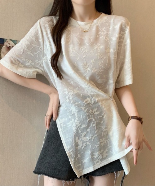 gossip!ロサンゼルス(ゴシップロサンゼルス)の「ボタニカルパターン シアーTシャツ(Tシャツ/カットソー・レディース・オフホワイト/ブラック・M)」の7枚目の写真