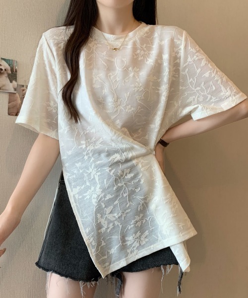 gossip!ロサンゼルス(ゴシップロサンゼルス)の「ボタニカルパターン シアーTシャツ(Tシャツ/カットソー・レディース・オフホワイト/ブラック・M)」の8枚目の写真