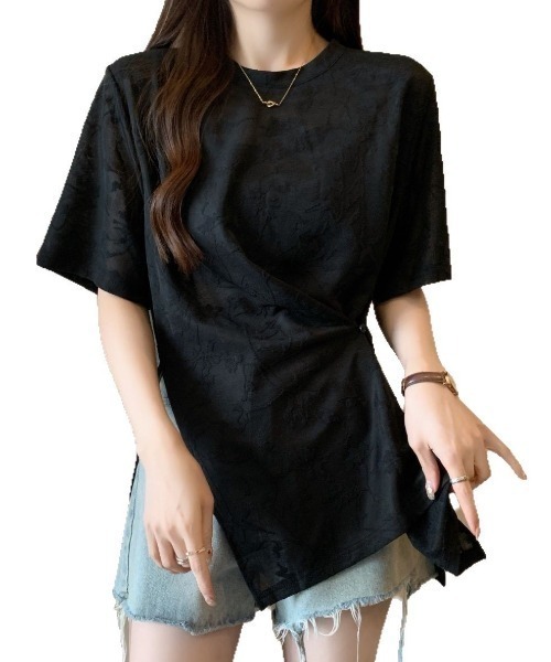 gossip!ロサンゼルス(ゴシップロサンゼルス)の「ボタニカルパターン シアーTシャツ(Tシャツ/カットソー・レディース・オフホワイト/ブラック・M)」の10枚目の写真