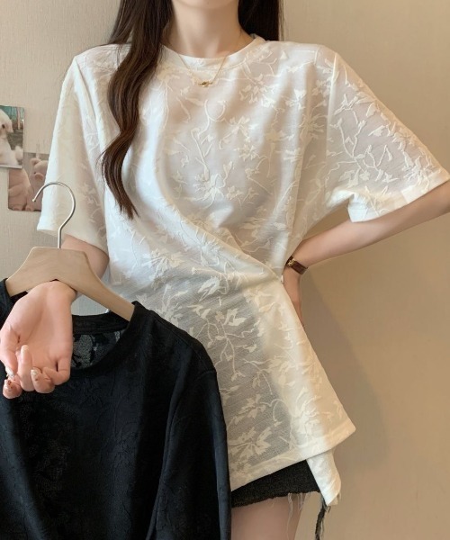 gossip!ロサンゼルス(ゴシップロサンゼルス)の「ボタニカルパターン シアーTシャツ(Tシャツ/カットソー・レディース・オフホワイト/ブラック・M)」の12枚目の写真