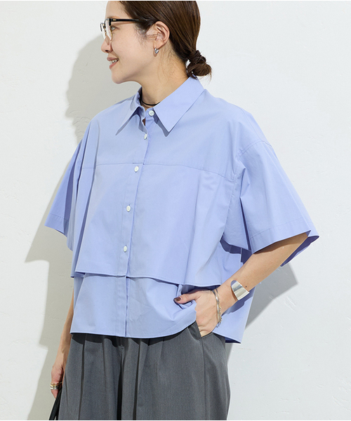 JOURNAL STANDARD(ジャーナルスタンダード)の「レイヤードライクハーフスリーブシャツ(シャツ/ブラウス・レディース・ホワイト/サックスブルー/ネイビー・FREE)」の1枚目の写真