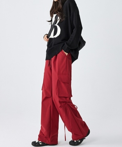 gossip!ロサンゼルス(ゴシップロサンゼルス)の「Y2Kハイウエストストレートパンツ カジュアル&シンプル(カーゴパンツ・レディース・ブラック/ネイビー/レッド・FREE)」の6枚目の写真