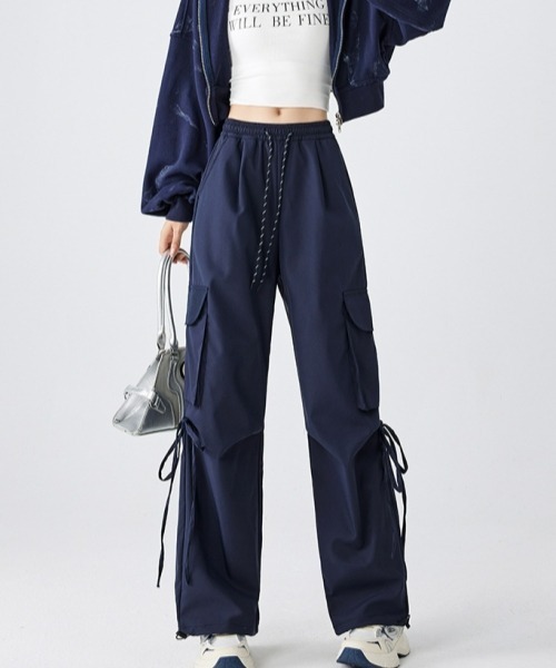 gossip!ロサンゼルス(ゴシップロサンゼルス)の「Y2Kハイウエストストレートパンツ カジュアル&シンプル(カーゴパンツ・レディース・ブラック/ネイビー/レッド・FREE)」の13枚目の写真