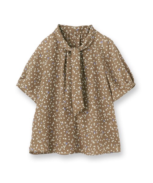 【夏SALE／接触冷感／マシンウォッシュ可／セットアップ可】ボウタイプリントブラウス 夏SALE／接触冷感／マシンウォッシュ可／セットアップ可