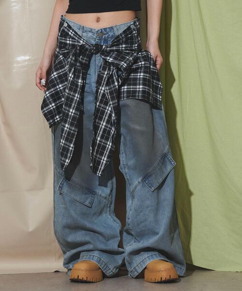 dispark（ディスパーク）の「DISPARK/フェイクシャツスリーブデニム（デニムパンツ・レディース・ブルー/ブラック/ブルー系その他2/ブラック系その他2・SMALL/MEDIUM）」の3枚目の写真