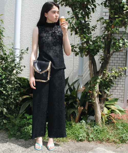 セール】flocky print waide pants / フロッキーフラワーパンツ