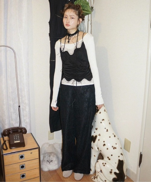 セール】flocky print waide pants / フロッキーフラワーパンツ