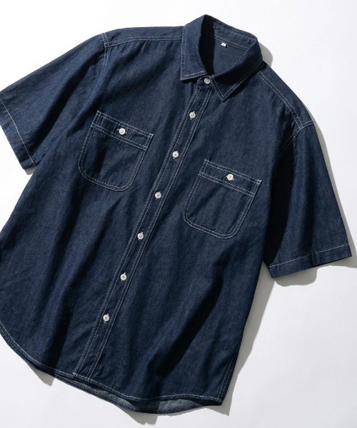 MARUKAWA(マルカワ)の「2026SS DENIM WORK SHIRTS デニム S/S ワークシャツ レディース メンズ(シャツ/ブラウス・メンズ・ネイビー/サックスブルー・LL/M/L)」の4枚目の写真