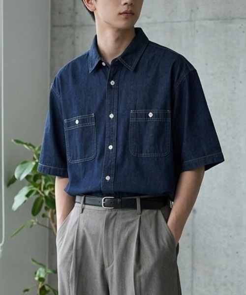 MARUKAWA(マルカワ)の「2026SS DENIM WORK SHIRTS デニム S/S ワークシャツ レディース メンズ(シャツ/ブラウス・メンズ・ネイビー/サックスブルー・LL/M/L)」の16枚目の写真