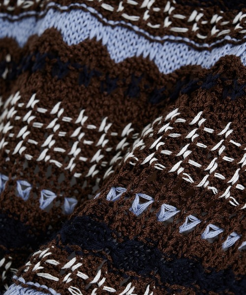 PUBLIC TOKYO(パブリックトウキョウ)の「ボーダーメッシュニットベスト(ベスト・レディース・ベージュ/ブラウン/アイボリー・FREE)」の4枚目の写真