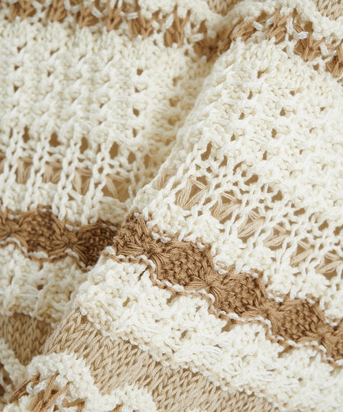 PUBLIC TOKYO(パブリックトウキョウ)の「ボーダーメッシュニットベスト(ベスト・レディース・ベージュ/ブラウン/アイボリー・FREE)」の5枚目の写真