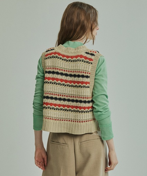 PUBLIC TOKYO(パブリックトウキョウ)の「ボーダーメッシュニットベスト(ベスト・レディース・ベージュ/ブラウン/アイボリー・FREE)」の22枚目の写真