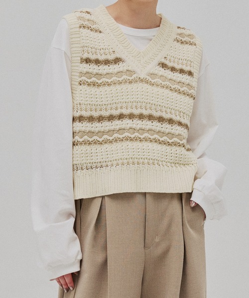セール】ボーダーメッシュニットベスト（ベスト）｜PUBLIC TOKYO