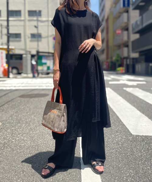 IKKA LOUNGE(イッカラウンジ)の「【2点セット】冷感スラブワンピースセットアップ(ワンピース・レディース・ネイビー/ブラック/マジェンタ/オリーブ・M/L/S)」の2枚目の写真
