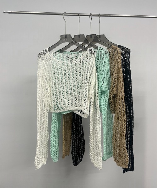 SOLA(ソラ)の「エアリーニットショートプルオーバー(軽透かし編み/レイヤードに最適)/ Airy Knit Short Pullover(ニット/セーター・レディース・ベージュ/ミント/ブラック/オフホワイト・FREE)」の3枚目の写真