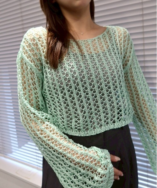 SOLA(ソラ)の「エアリーニットショートプルオーバー(軽透かし編み/レイヤードに最適)/ Airy Knit Short Pullover(ニット/セーター・レディース・ベージュ/ミント/ブラック/オフホワイト・FREE)」の16枚目の写真