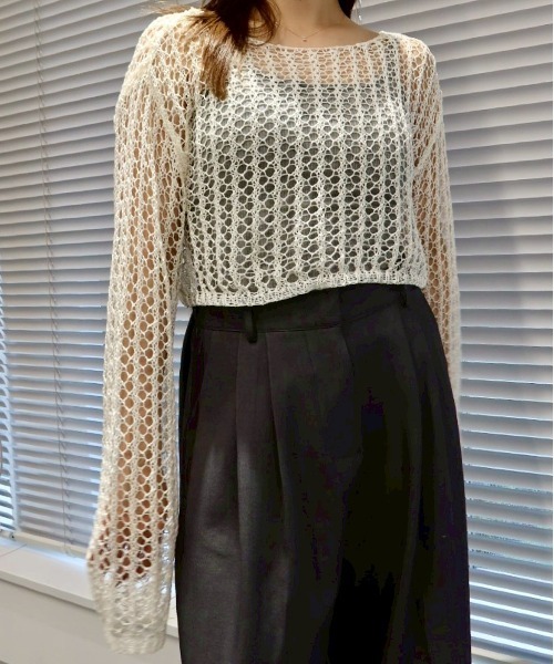 SOLA(ソラ)の「エアリーニットショートプルオーバー(軽透かし編み/レイヤードに最適)/ Airy Knit Short Pullover(ニット/セーター・レディース・ベージュ/ミント/ブラック/オフホワイト・FREE)」の14枚目の写真