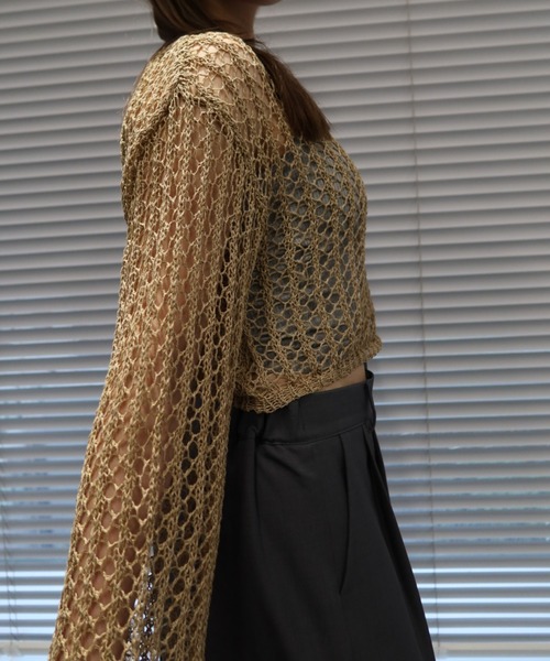 SOLA(ソラ)の「エアリーニットショートプルオーバー(軽透かし編み/レイヤードに最適)/ Airy Knit Short Pullover(ニット/セーター・レディース・ベージュ/ミント/ブラック/オフホワイト・FREE)」の9枚目の写真