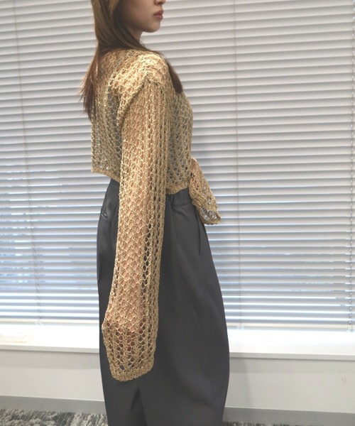 SOLA(ソラ)の「エアリーニットショートプルオーバー(軽透かし編み/レイヤードに最適)/ Airy Knit Short Pullover(ニット/セーター・レディース・ベージュ/ミント/ブラック/オフホワイト・FREE)」の7枚目の写真