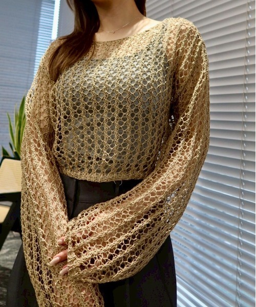 SOLA(ソラ)の「エアリーニットショートプルオーバー(軽透かし編み/レイヤードに最適)/ Airy Knit Short Pullover(ニット/セーター・レディース・ベージュ/ミント/ブラック/オフホワイト・FREE)」の20枚目の写真
