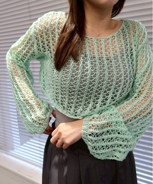 SOLA(ソラ)の「エアリーニットショートプルオーバー(軽透かし編み/レイヤードに最適)/ Airy Knit Short Pullover(ニット/セーター・レディース・ベージュ/ミント/ブラック/オフホワイト・FREE)」の18枚目の写真