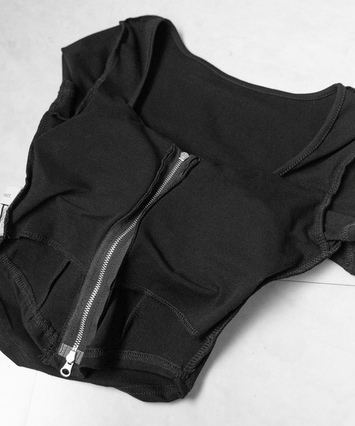 me+em select(ミームセレクト)の「※※【 2color 】ダブルジップコルセットスクエアネックTシャツ / double zip corset square neck T-Shirt(Tシャツ/カットソー・レディース・ホワイト/ブラック・FREE)」の6枚目の写真