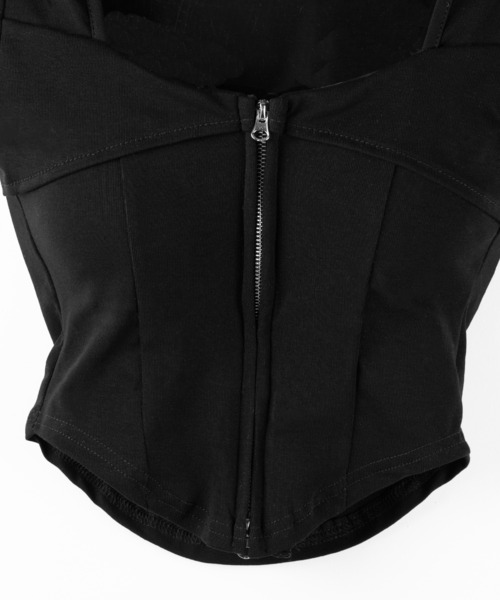 me+em select(ミームセレクト)の「※※【 2color 】ダブルジップコルセットスクエアネックTシャツ / double zip corset square neck T-Shirt(Tシャツ/カットソー・レディース・ホワイト/ブラック・FREE)」の7枚目の写真