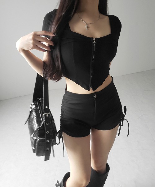 me+em select(ミームセレクト)の「※※【 2color 】ダブルジップコルセットスクエアネックTシャツ / double zip corset square neck T-Shirt(Tシャツ/カットソー・レディース・ホワイト/ブラック・FREE)」の17枚目の写真