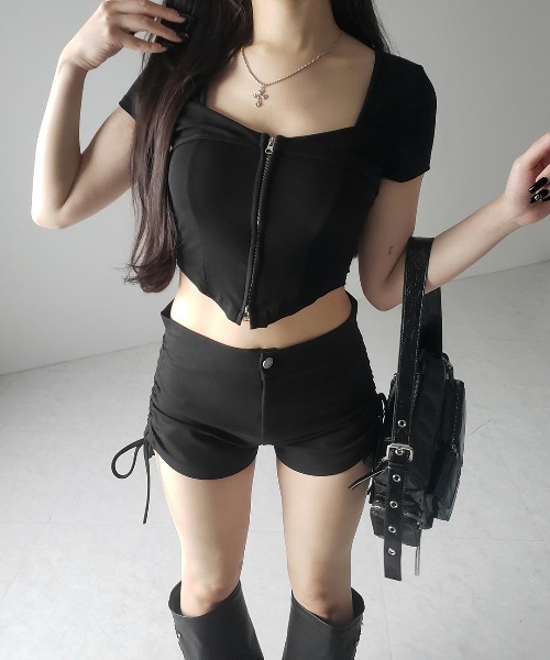 me+em select(ミームセレクト)の「※※【 2color 】ダブルジップコルセットスクエアネックTシャツ / double zip corset square neck T-Shirt(Tシャツ/カットソー・レディース・ホワイト/ブラック・FREE)」の20枚目の写真