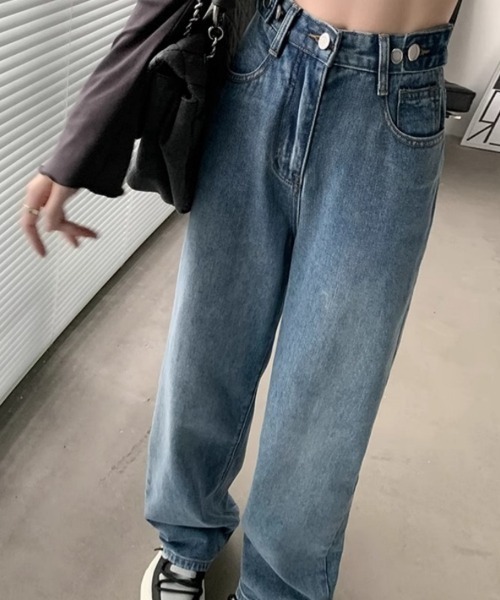 Beststore(ベストストア)の「デニムストレートパンツ ハイウエストジーンス 脚長ボトムス(デニムパンツ・レディース・ライトブルー/グレー/ブルー・S/M/L/XL)」の2枚目の写真