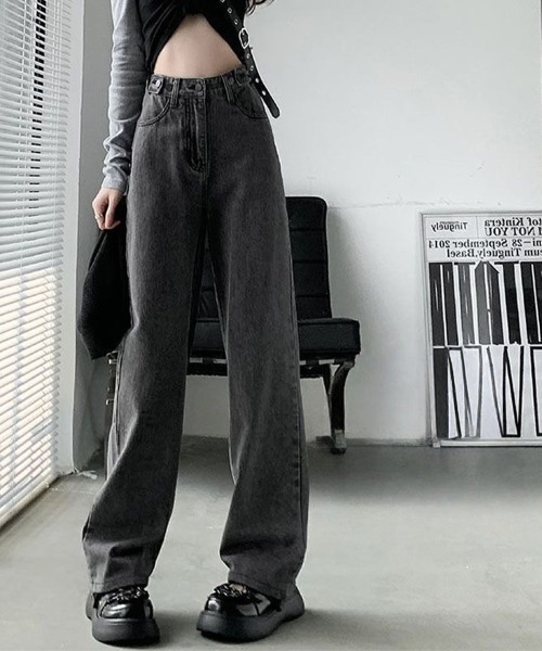 Beststore(ベストストア)の「デニムストレートパンツ ハイウエストジーンス 脚長ボトムス(デニムパンツ・レディース・ライトブルー/グレー/ブルー・S/M/L/XL)」の21枚目の写真