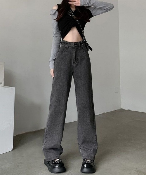 Beststore(ベストストア)の「デニムストレートパンツ ハイウエストジーンス 脚長ボトムス(デニムパンツ・レディース・ライトブルー/グレー/ブルー・S/M/L/XL)」の22枚目の写真