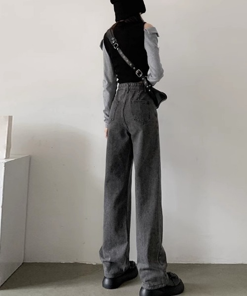 Beststore(ベストストア)の「デニムストレートパンツ ハイウエストジーンス 脚長ボトムス(デニムパンツ・レディース・ライトブルー/グレー/ブルー・S/M/L/XL)」の6枚目の写真