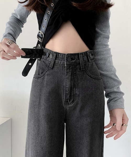 Beststore(ベストストア)の「デニムストレートパンツ ハイウエストジーンス 脚長ボトムス(デニムパンツ・レディース・ライトブルー/グレー/ブルー・S/M/L/XL)」の7枚目の写真
